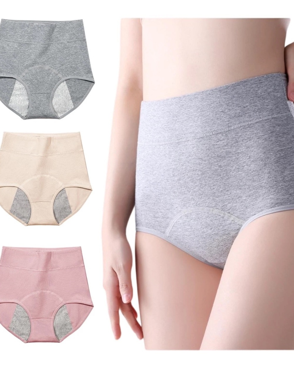 3 Pack Women'S Incontinence Underwear Washable, Double Elastic High Waist Large